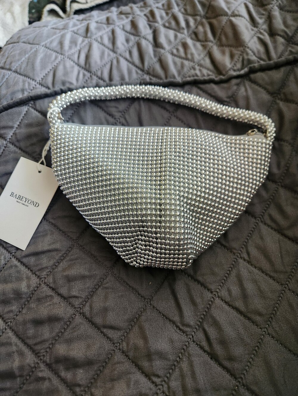 BABEYOND Silver Rhinestone Mini Triangle Slouch Bag